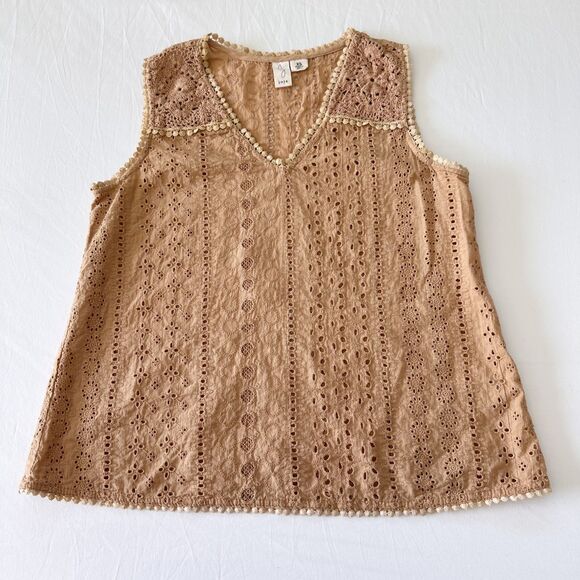Joie Tops - Joie Eyelet Lace Tank Top Beige XS Boho Crochet Trim 100% Cotton